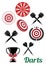 Darts sporting red and black design elements