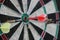 Darts target closeup. Success hitting target aim goal achievement concept