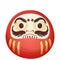 Daruma red traditional japan doll talisman with angry face, geld elements in cartoon style isolated on white background.