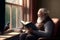 Darwin sits by the window, engrossed in a book, his mind immersed in the wonders of evolution.