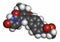 Dasabuvir hepatitis C virus drug molecule. Atoms are represented as spheres with conventional color coding: hydrogen (white),