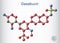 Dasabuvir molecule. It is antiviral drug used to treat hepatitis C virus, HCV, infections. Structural chemical formula, molecule