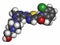 Dasatinib cancer drug molecule. Atoms are represented as spheres with conventional color coding: hydrogen (white), carbon (grey),