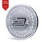 Dash. Crypto currency. 3D isometric Physical coin. Digital currency. Silver coin with Dash symbol on white