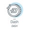 Dash cryptocurrency coin line, icon of virtual currency