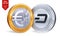 Dash. Euro. 3D isometric Physical coins. Digital currency. Cryptocurrency. Golden and silver coins with Dash and Euro symbol isola