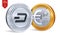 Dash. Euro coin. 3D isometric Physical coins. Digital currency. Cryptocurrency. Golden and silver coins with Dash and Euro symbol