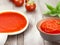 A Dash of Flavor: Delectable Tomato Sauce Showcased on a Vibrant Table Display