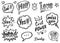Dash line drawing chat bubble sketch isolated set