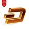 Dash symbol. 3D isometric golden Dash Sign. Digital