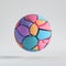 Data, 3d render, abstract colorful random mosaic pieces, broken ball, cracked sphere surface. Blue violet pink orange elements.