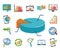 Data analysis, business marketing online strategy flat icons pack