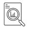 Data analysis, document information chart economy magnifier line icon