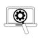 Data analysis, laptop magnifier gear business strategy and investment line icon