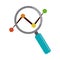 Data analysis, magnifier dotted line chart marketing flat icon