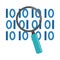 Data analysis, magnifying glass binary digital development flat icon