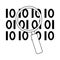 Data analysis, magnifying glass binary digital development line icon