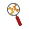 Data analysis, magnifying glass gear engine optimization flat icon