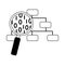 Data analysis, organization chart magnifier development line icon