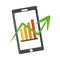 Data analysis, smartphone screen with graphs, perspective business strategy flat icon