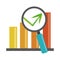 Data analysis, statistics arrow profit finance economy magnifier flat icon