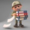 Data breach by army soldier dropping files from folders, 3d illustration