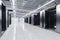 data center with sleek, modern design, featuring exposed pipes and cables