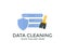 Data Cleaning, Filled Data Cleaning logo design. Software, service concept for banner, data and analytics, removing sign.
