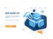 Data cloud storage banner, icon of connection at remote file warehouse, technology object, data science, server room and