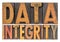 Data integrity word abstract in wood type