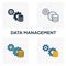 Data Management icon set. Four elements in diferent styles from industry 4.0 icons collection. Creative data management icons