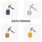 Data Mining icon set. Four elements in diferent styles from big data icons collection. Creative data mining icons filled, outline