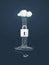 Data protection and cyber security vector concept. Symbol of lock and cloud computing technology as protection from