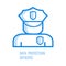 Data protection officer icon - blue outline symbol of abstract human silhouette in security uniform.