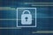 Data protection. Padlock icon on digital background. Dark abstract background. Technologies