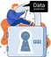 Data protection, privacy, internet security. Secure data management protect data from hacker attacks