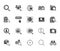 Data search flat glyph icons set. Magnify glass, find people, image zoom, database exploration, analysis vector