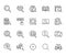 Data search flat line icons set. Magnify glass, find people, image zoom, database exploration, analysis vector