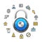 Data Security Concept and Blue Combination Padlock. Vector