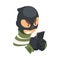 Data Theft. Hacker Wearing Mask Breaking into Smartphone Vector Illustration