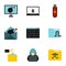 Data theft icons set, flat style