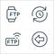 Data transfer line icons. linear set. quality vector line set such as previous, wireless, queue