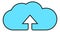 Data upload icon. Blue cloud with upward arrow inside