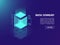 Data warehouse, web concent mining concept, cloud storage, vector isometric datacenter and database icon, neon