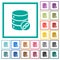 Database attachment flat color icons with quadrant frames