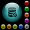 Database attachment icons in color illuminated glass buttons