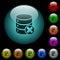 Database cancel icons in color illuminated glass buttons