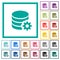 Database configuration flat color icons with quadrant frames