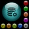 Database configuration icons in color illuminated glass buttons