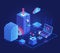 Database dark neon isometric vector illustration